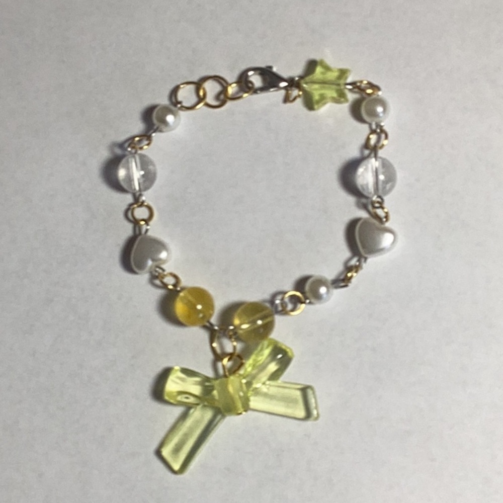 Yellow Beaded Bracelet with Cross Charm